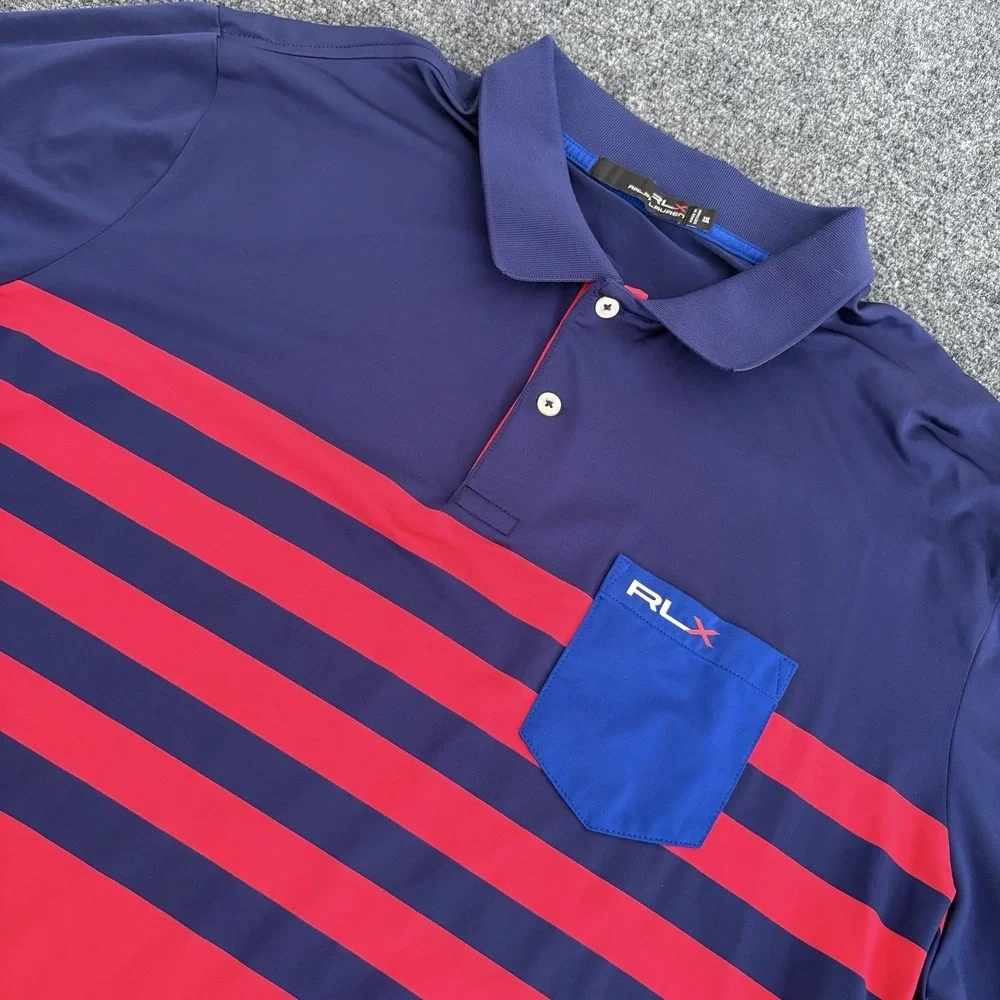 Gozzer Ranch Ralph‎ Lauren RLX Golf Polo Men's Sz XL Color Block Pocket Blue Red